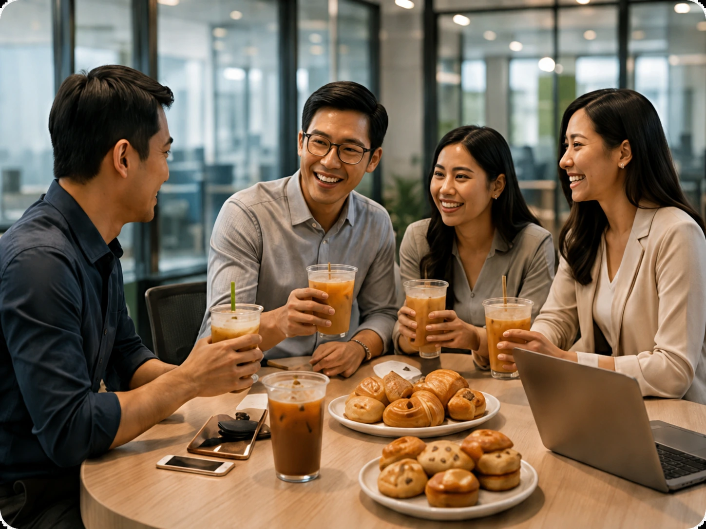 Tim berbagi minuman dan camilan